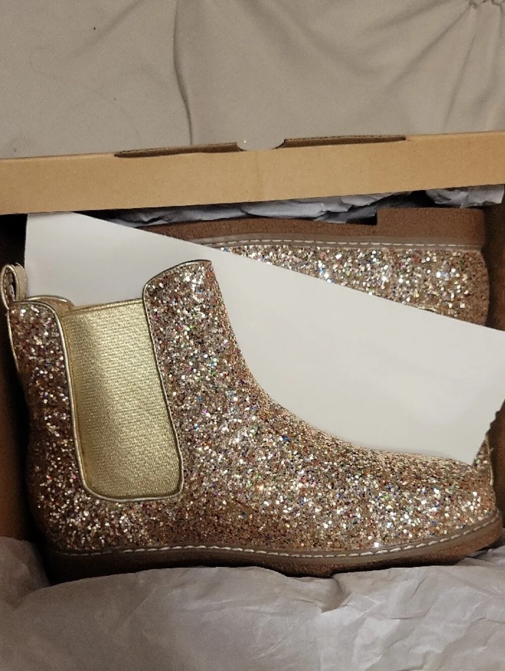 Crewcuts Girls' Glitter Chelsea Boots - Multi Gold Sparkle Sz 2